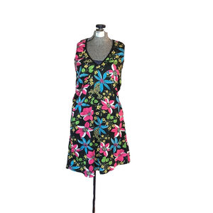 Women's Om Grown M Black Multi-color Floral Backless Halter Dress